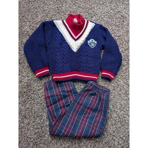 Vtg Baby Togs Sz 3 Toddler Preppy Sweater Pants Outfit Red‎ Blue White Old Money